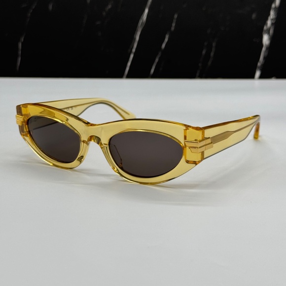 NEW BV1189S 004 BOTTEGA VENETA YELLOW GREY OVAL WOMEN SUNGLASSES - Picture 4 of 8